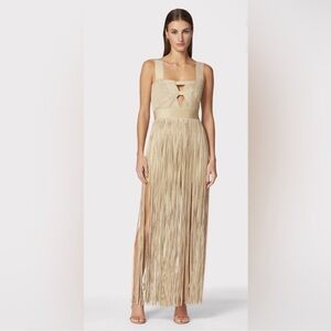 CONTOUR BUST METALLIC FRINGE GOWN Herve Leger Gold